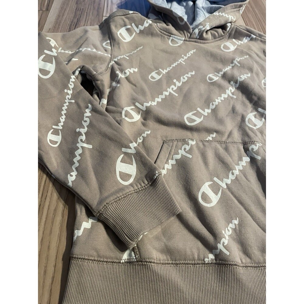 Youth Champion All-Over Logo Hoodie – Brown/Tan – Size Large (12-14) - Picture 2 of 6